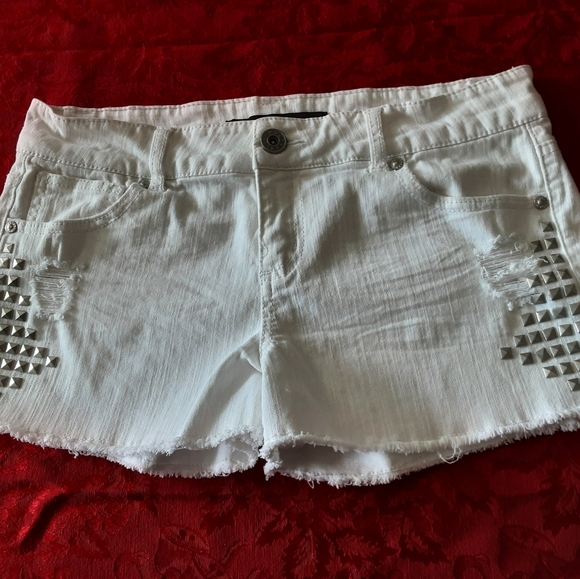 Material Girl White Studded Cut-off Shorts - Picture 1 of 4